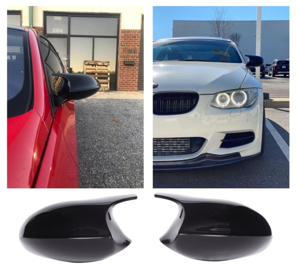L+R Spiegelkappen In M3-Optik, Glänzend Schwarz Für BMW E90/E91/E92/E93 & 1er E81/E87/E88 (Pre-LCI)